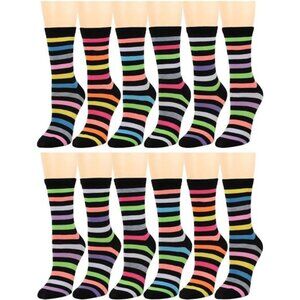 12 Pairs Women's Cotton Crew Socks Assorted Colors